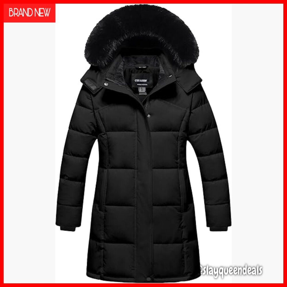 Girls Waterproof Puffer Jacket Fleece Lined Ski Parka Detachable Hood